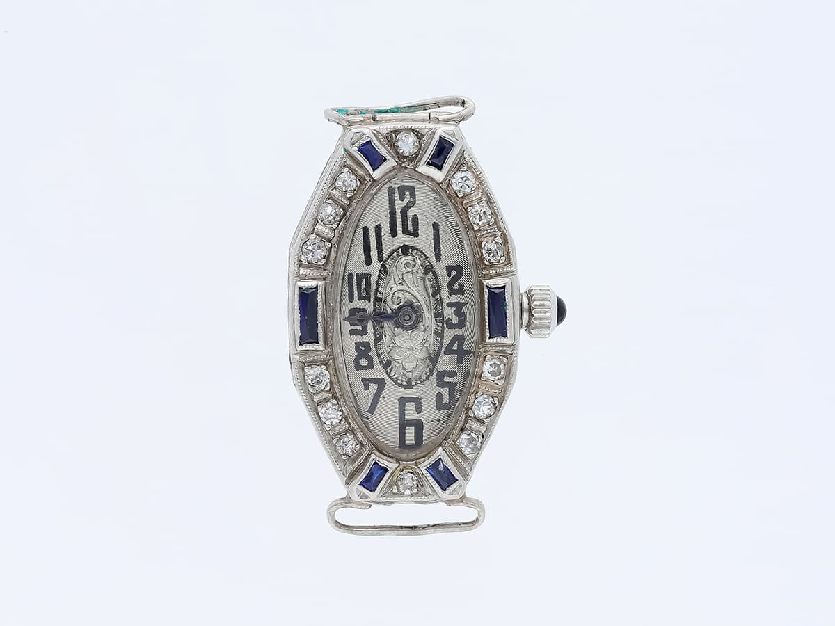 antike+Abra+Watch+Co.+Armbanduhr+0,60+ct.+Diamanten,+Saphire+900+Platin
