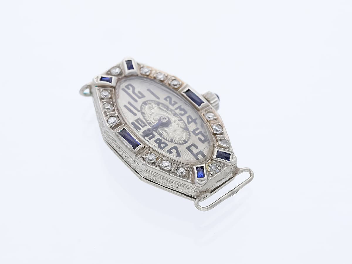 antike+Abra+Watch+Co.+Armbanduhr+0,60+ct.+Diamanten,+Saphire+900+Platin - image 4