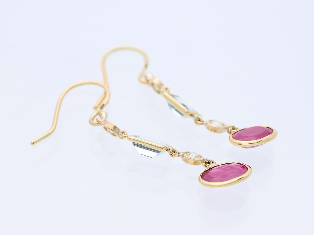 Ohrringe+3,55+ct.+Diamanten,+Rubin,+Aquamarin+585+Gelbgold+14+Karat+GIL+Zertifikat - image 4