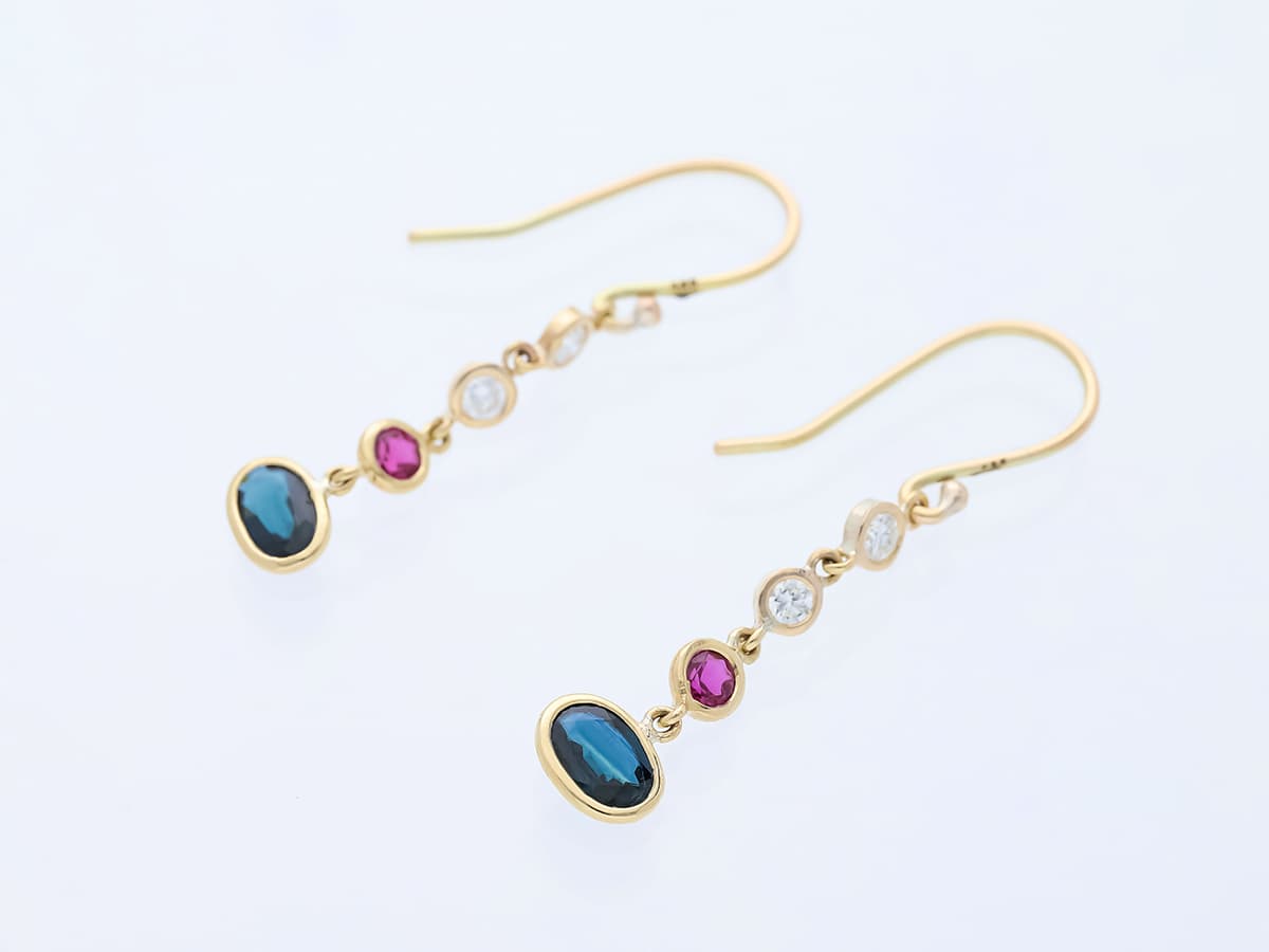 Ohrringe+1,20+ct.+Diamanten,+Saphir,+Rubin+585+Gelbgold+14+Karat+GIL+Zertifikat - image 3