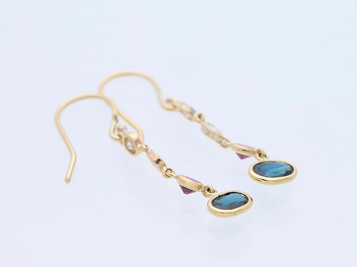Ohrringe+1,20+ct.+Diamanten,+Saphir,+Rubin+585+Gelbgold+14+Karat+GIL+Zertifikat - image 4