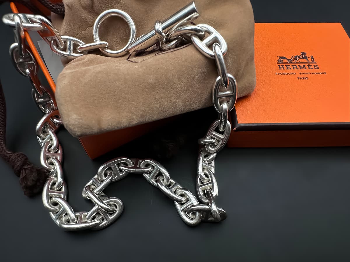Hermes+Kette+925+Silber+im+originalen+Hermès-Samtbeutel+und+Etui - image 2