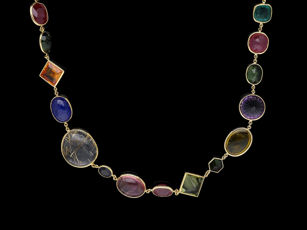 Collier+320,00+ct.+Farbedelsteine+585+Gelbgold+14+Karat+Neu+GIL+Zertifikat