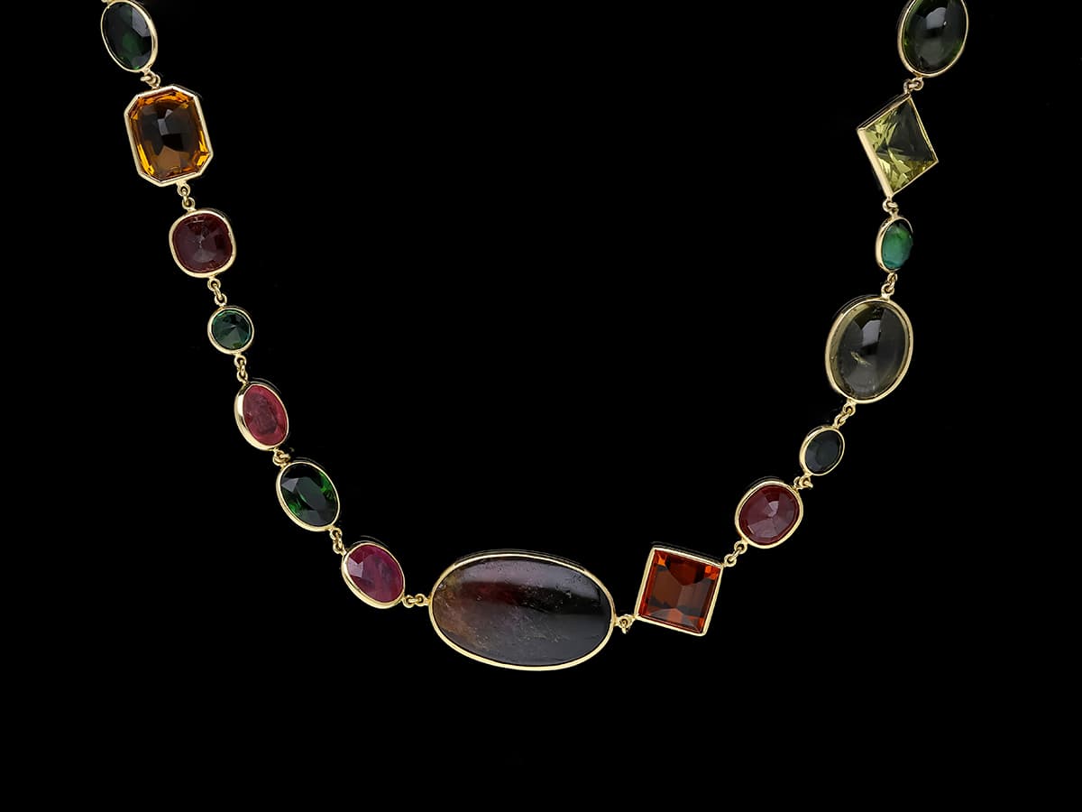 Collier+320,00+ct.+Farbedelsteine+585+Gelbgold+14+Karat+Neu+GIL+Zertifikat - image 2