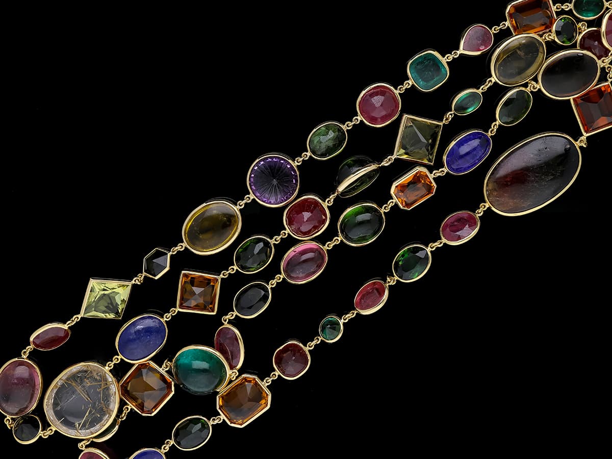 Collier+320,00+ct.+Farbedelsteine+585+Gelbgold+14+Karat+Neu+GIL+Zertifikat - image 3