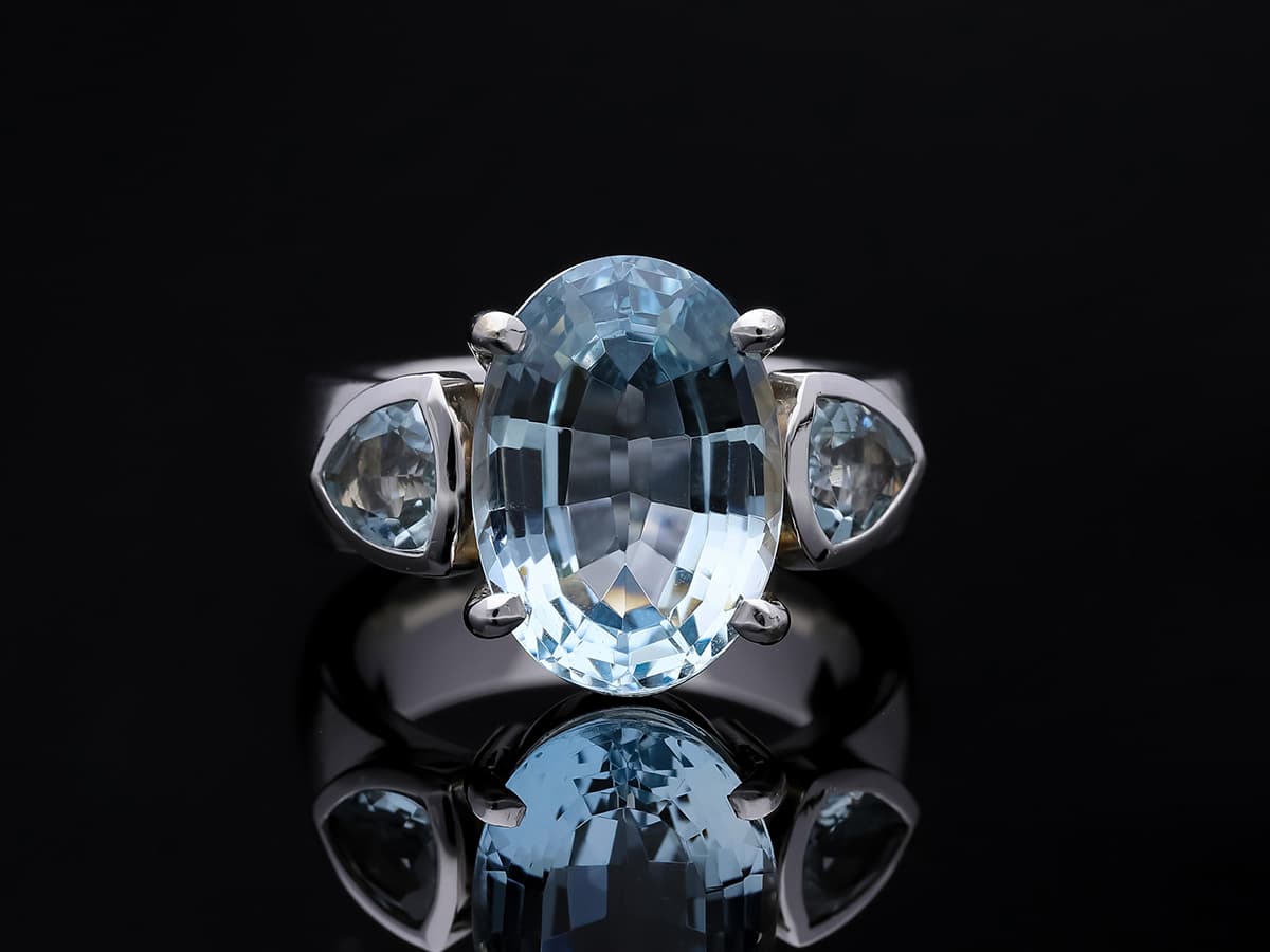 Ring+10,00+ct.+Aquamarine+585+Weißgold+14+Karat