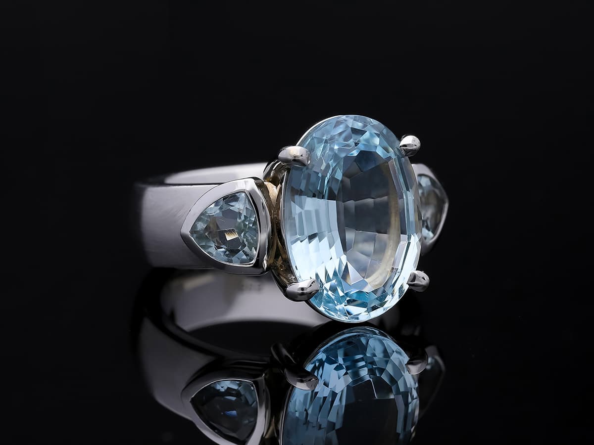 Ring+10,00+ct.+Aquamarine+585+Weißgold+14+Karat - image 3