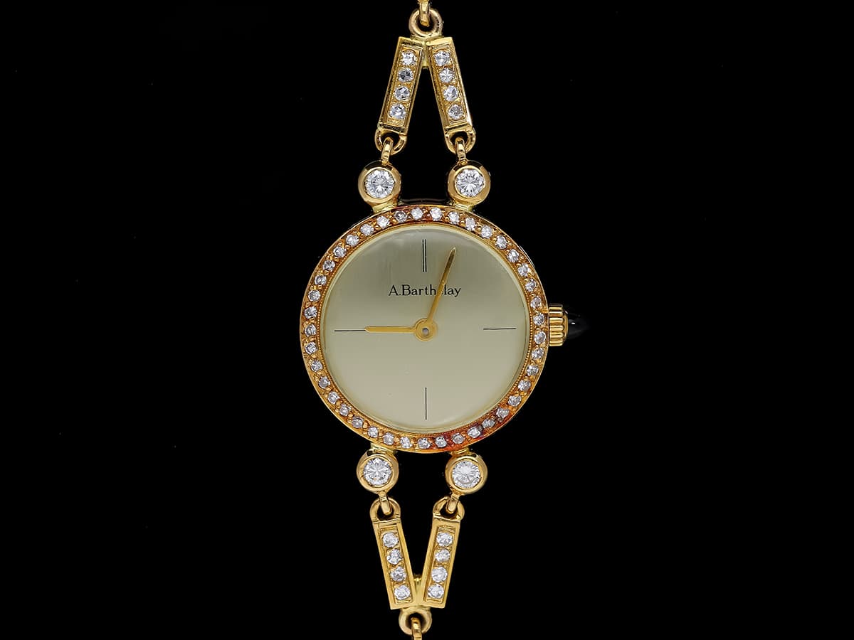 Alexis+Barthelay+Armbanduhr+2,00+ct.+Diamanten+750+Gelbgold+18+Karat+Original+Lederetui