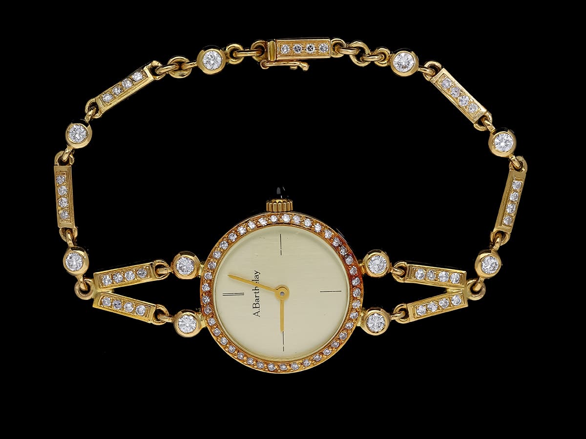 Alexis+Barthelay+Armbanduhr+2,00+ct.+Diamanten+750+Gelbgold+18+Karat+Original+Lederetui - image 2