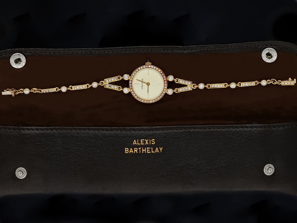 Alexis+Barthelay+Armbanduhr+2,00+ct.+Diamanten+750+Gelbgold+18+Karat+Original+Lederetui - image 5