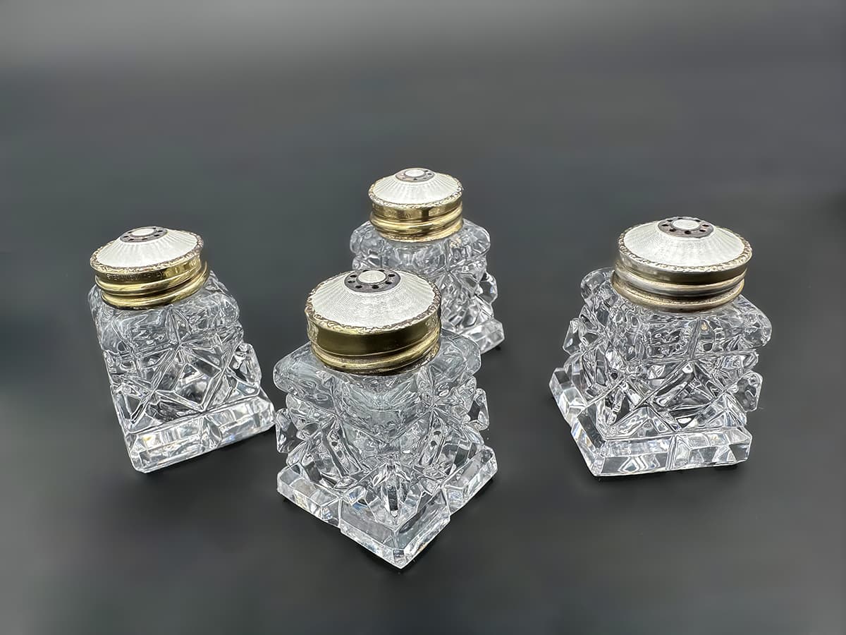 Cartier+Set:+4+Glaskristall+Salz-Pfefferdosen,+Sterling+Norway,+Original+Box - image 4