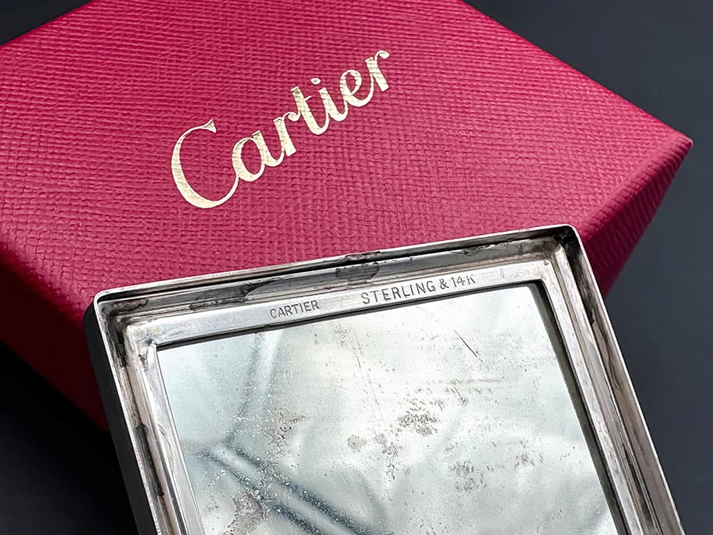 Cartier+Taschenspiegel-Puderdose+in+Sterling+Silber+und+14kt+Gold,+83g,+mit+Beutel+&+Box - image 4
