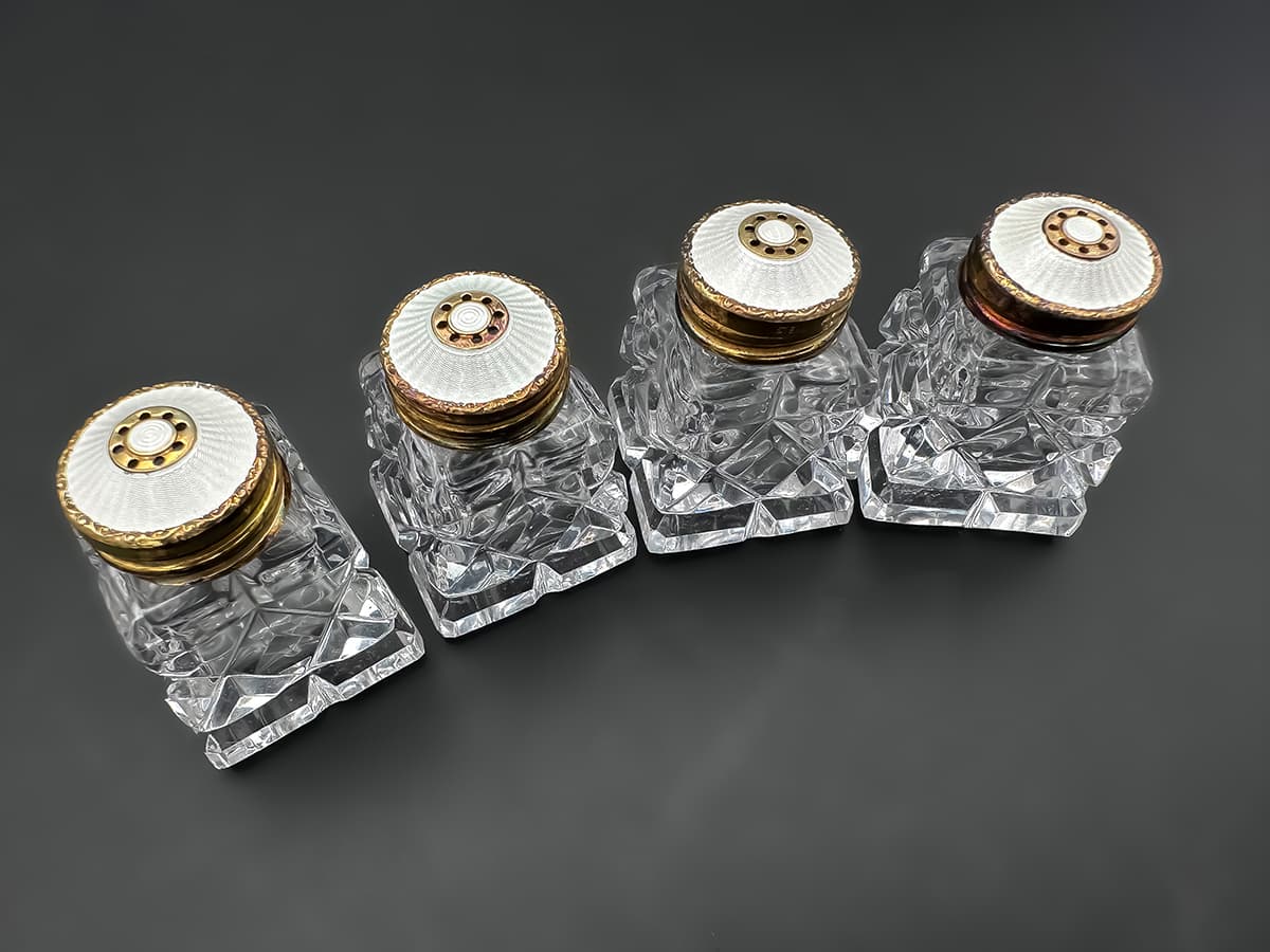 Cartier+Set:+4+Glaskristall+Salz-Pfefferdosen,+Sterling+Norway,+Original+Box - image 4