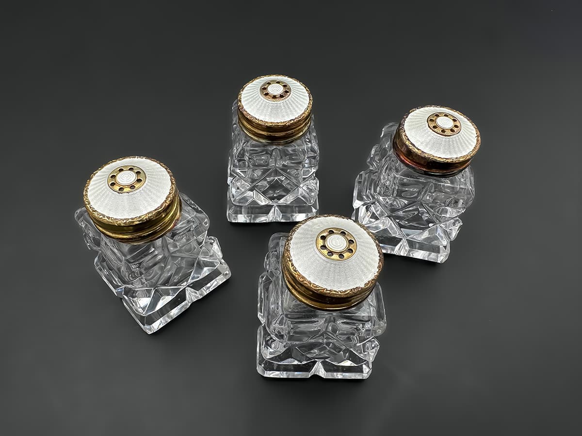 Cartier+Set:+4+Glaskristall+Salz-Pfefferdosen,+Sterling+Norway,+Original+Box - image 5