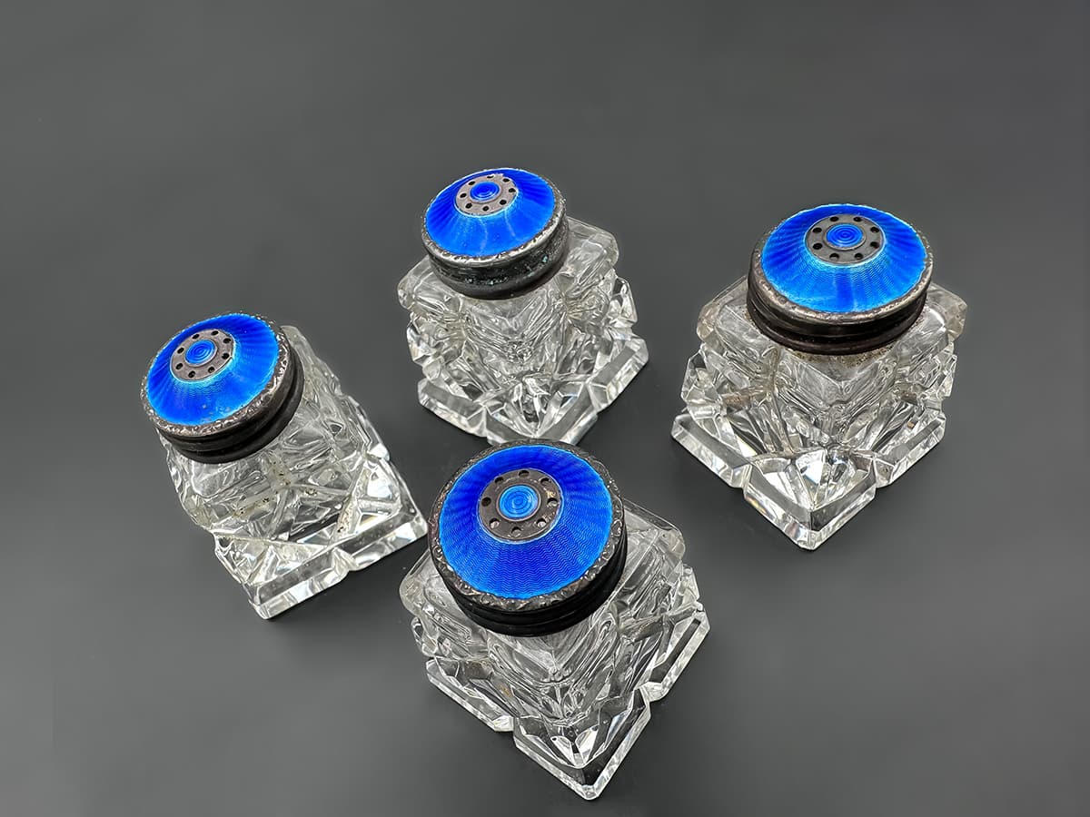 Cartier+Set:+4+Glaskristall+Salz-Pfefferdosen,+Sterling+Norway,+Original+Box - image 4