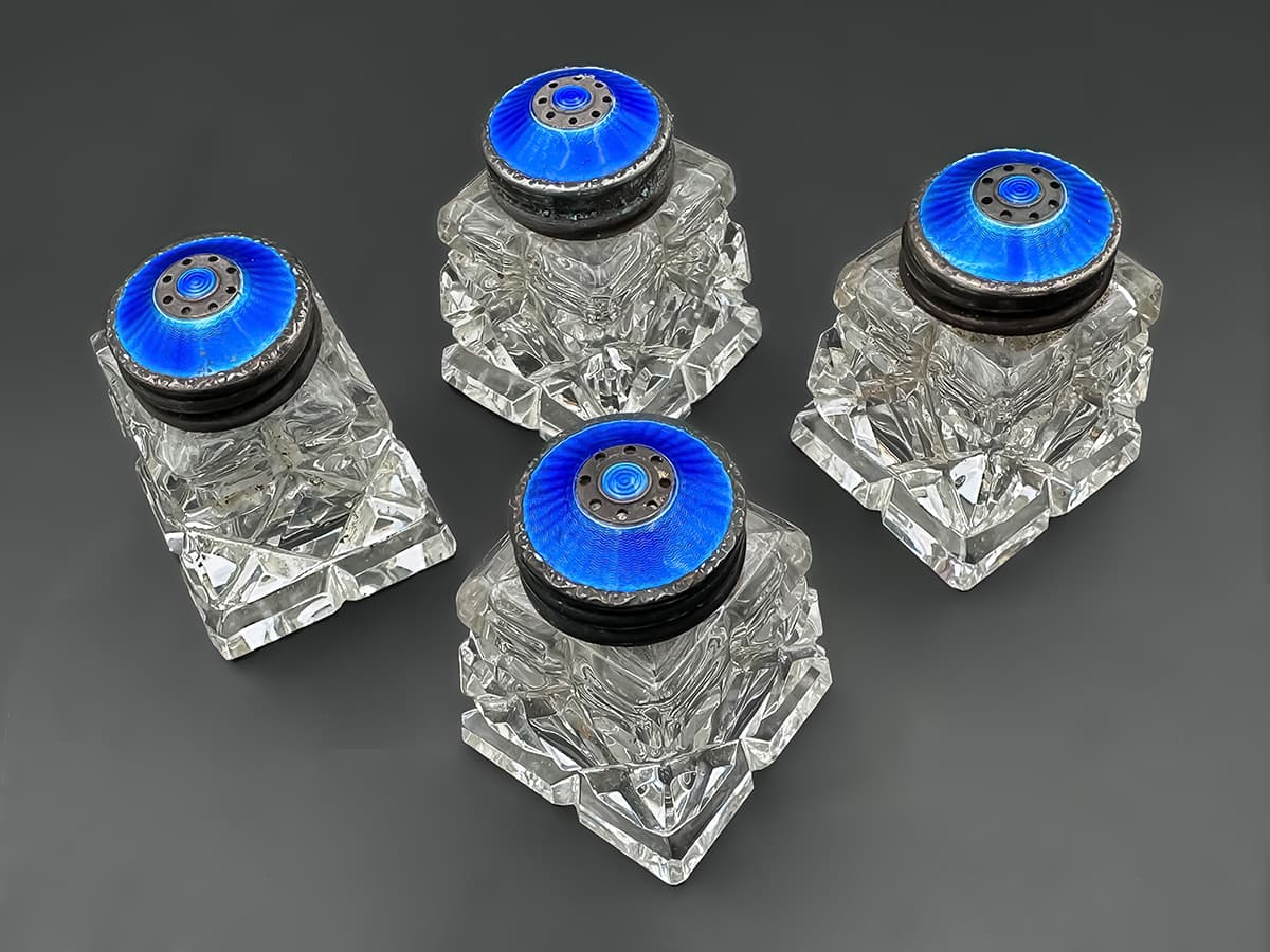 Cartier+Set:+4+Glaskristall+Salz-Pfefferdosen,+Sterling+Norway,+Original+Box - image 5