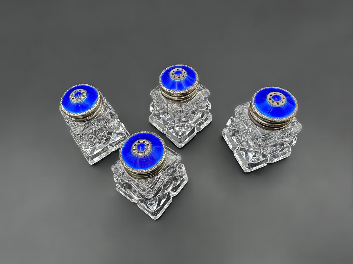 Cartier+Set:+4+Glaskristall+Salz-Pfefferdosen,+Sterling+Norway,+Original+Box - image 4