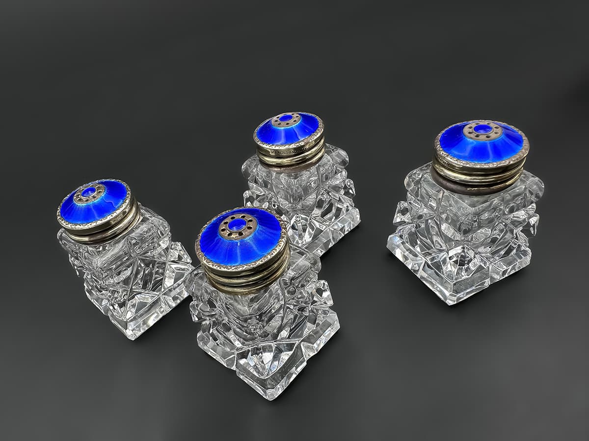 Cartier+Set:+4+Glaskristall+Salz-Pfefferdosen,+Sterling+Norway,+Original+Box - image 5