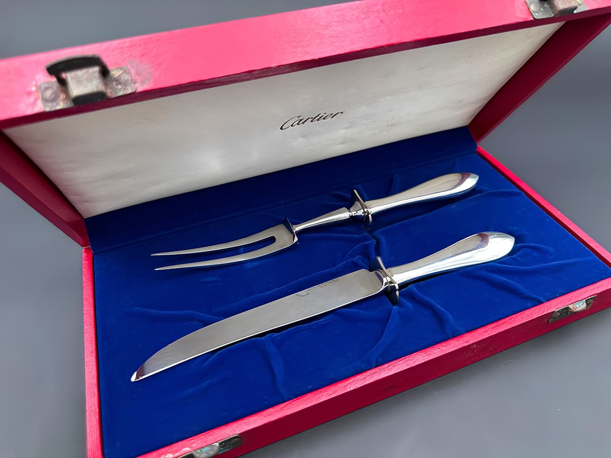 Antikes+Silber+Tranchierset+169+Gramm,+signiert+'Sterling+Cartier'+&+'Sheffield',+Cartier+Box