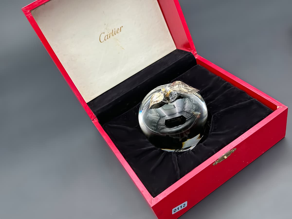 Cartier+Crystal+Papierbeschwerer,+Apfelform,+Originalbox,+signiert