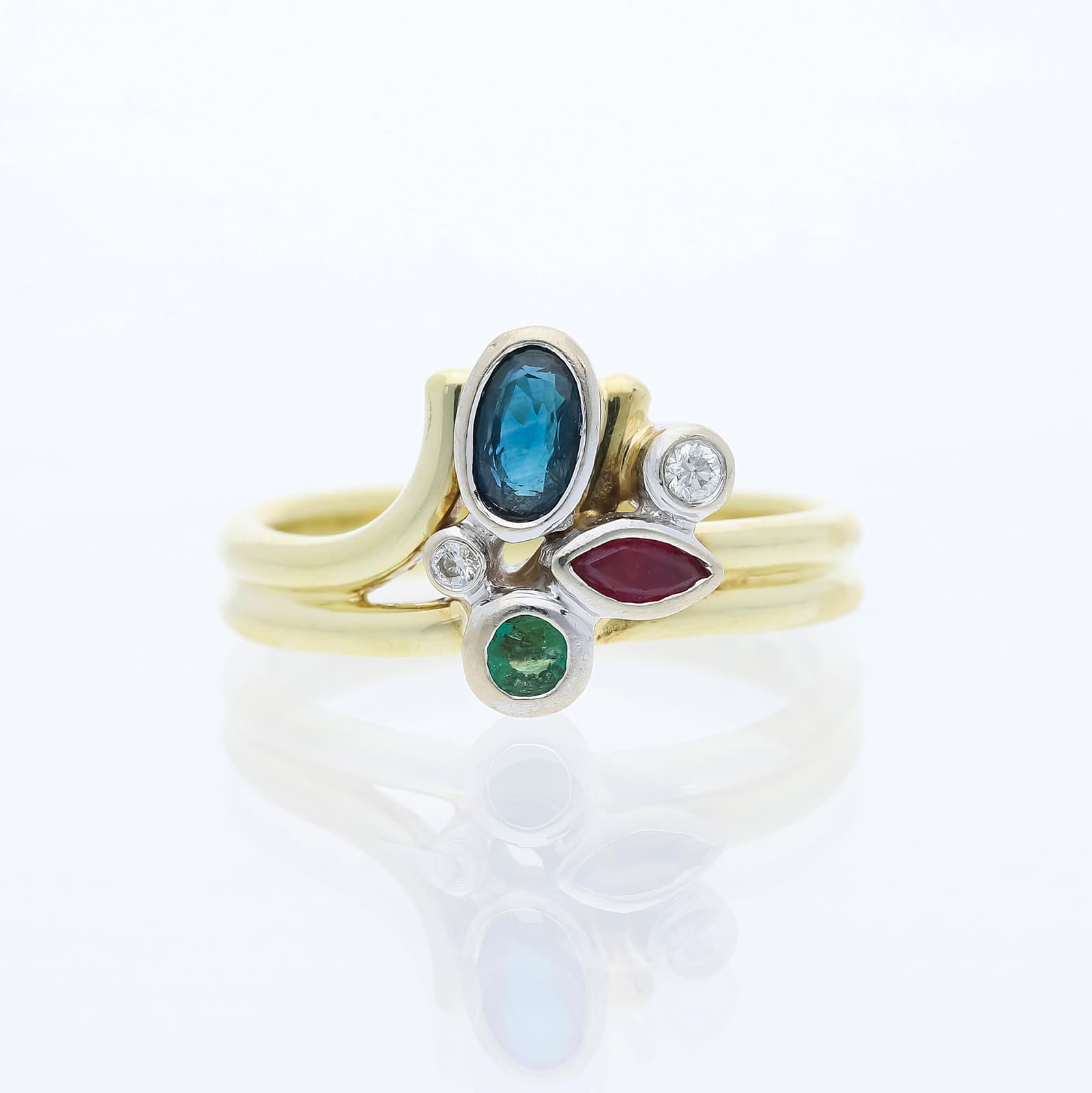 Ring+0,53+ct.+Saphir,+Rubin,+Smaragd,+Diamanten+585+Gold+/+14+Karat