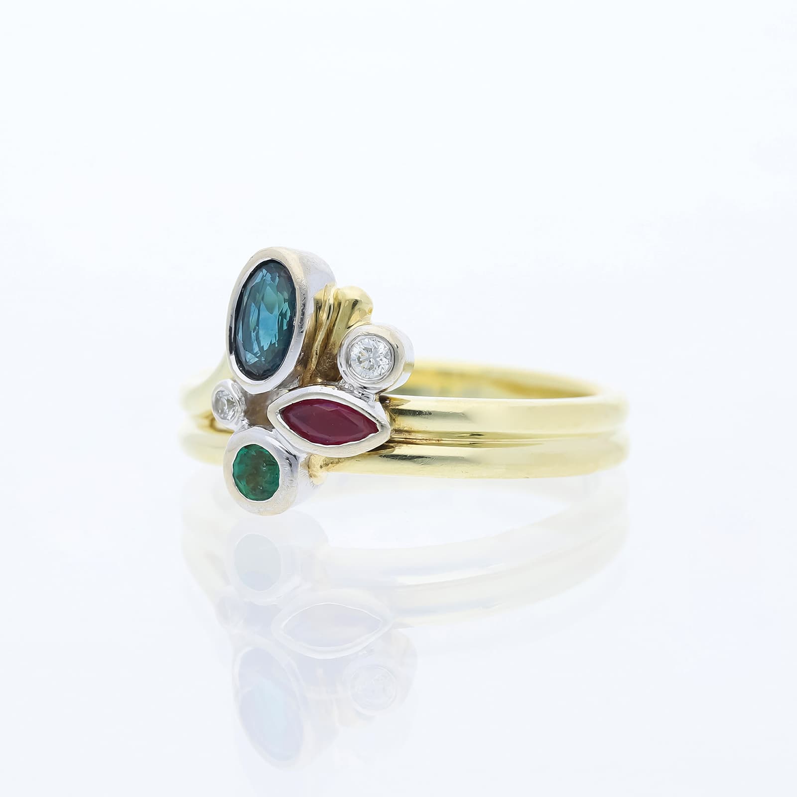 Ring+0,53+ct.+Saphir,+Rubin,+Smaragd,+Diamanten+585+Gold+/+14+Karat - image 2