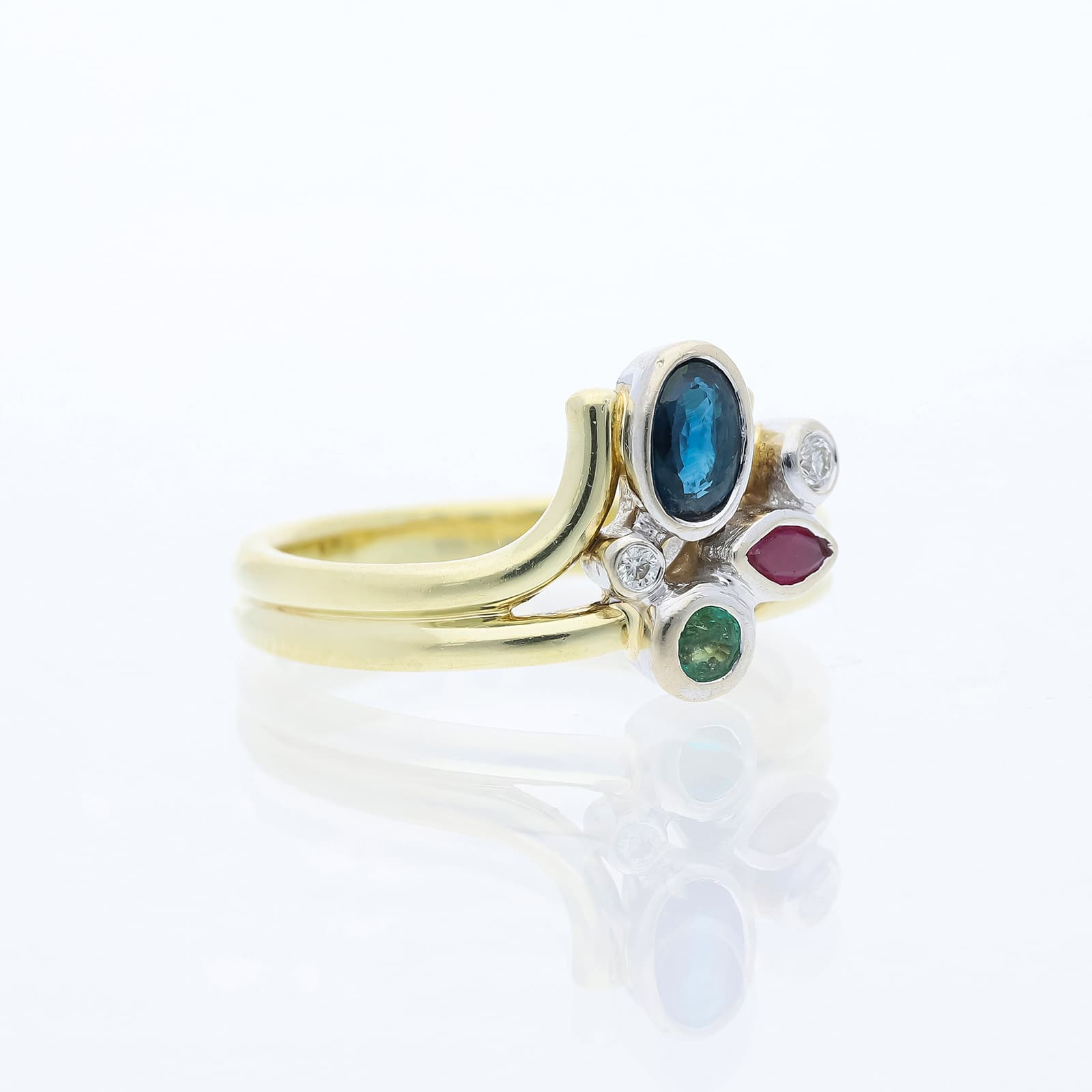 Ring+0,53+ct.+Saphir,+Rubin,+Smaragd,+Diamanten+585+Gold+/+14+Karat - image 3