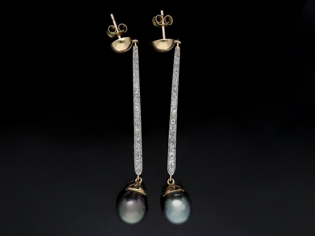 Ohrstecker+0,50+ct.+mehrere+Diamanten,+Tahiti+Zuchtperle+750+/+18+Karat - image 2