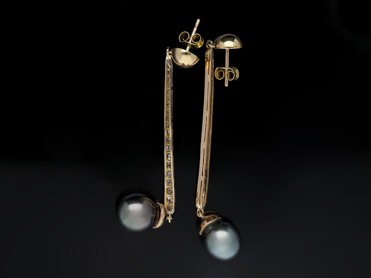 Ohrstecker+0,50+ct.+mehrere+Diamanten,+Tahiti+Zuchtperle+750+/+18+Karat - image 3