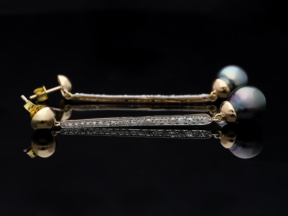 Ohrstecker+0,50+ct.+mehrere+Diamanten,+Tahiti+Zuchtperle+750+/+18+Karat - image 4