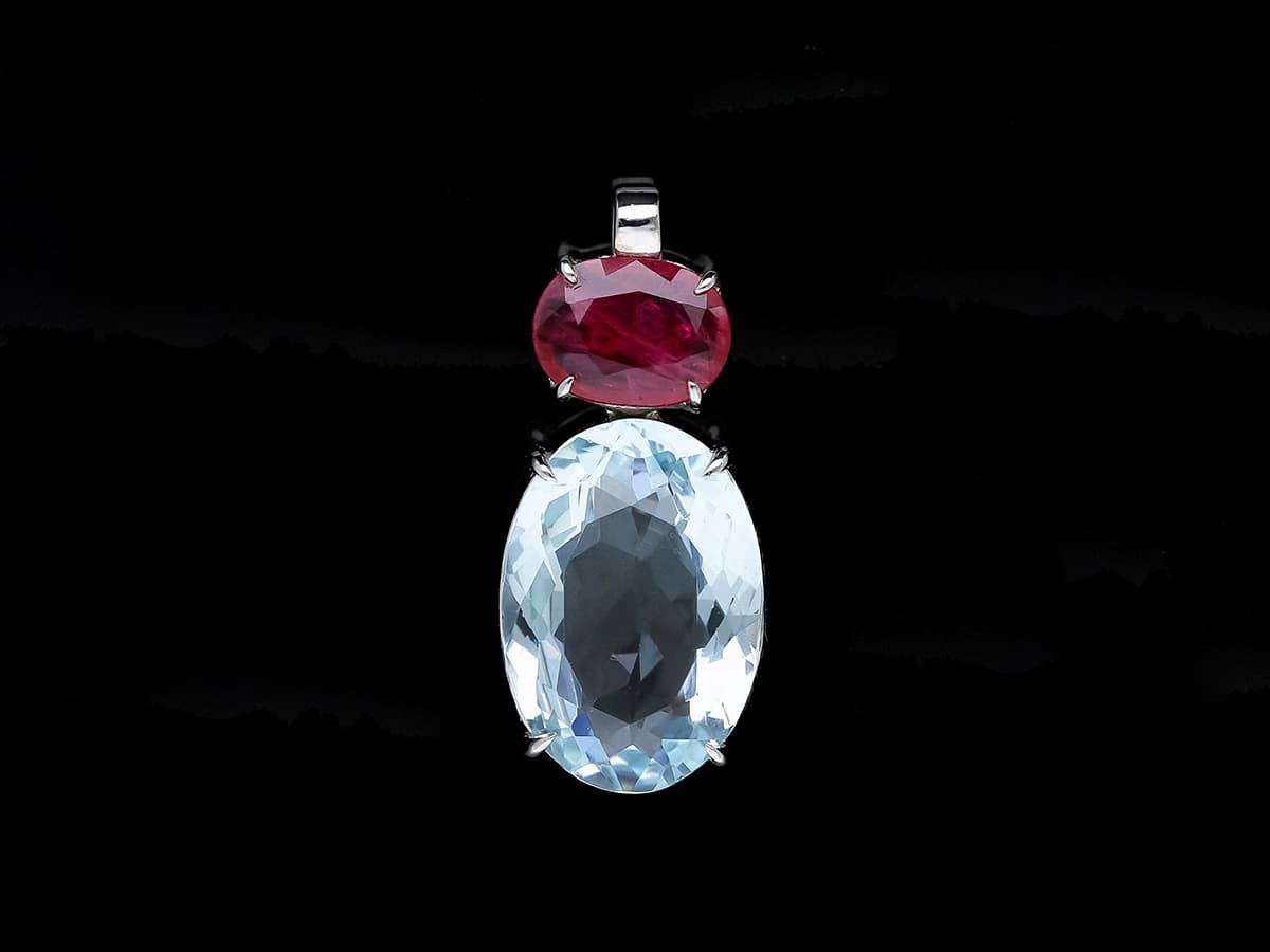 Anhänger+5,54+ct.+Aquamarin,+Rubin+585+/+14+Karat+Neu - image 2