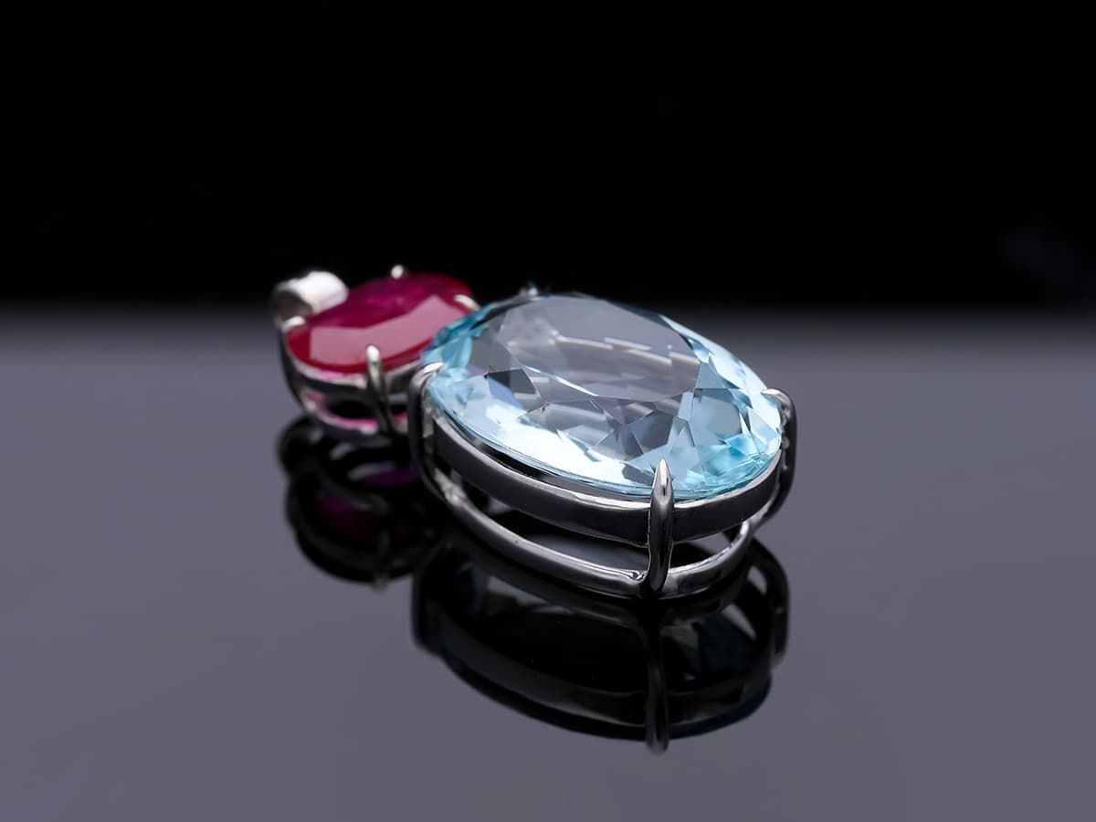 Anhänger+5,54+ct.+Aquamarin,+Rubin+585+/+14+Karat+Neu - image 3