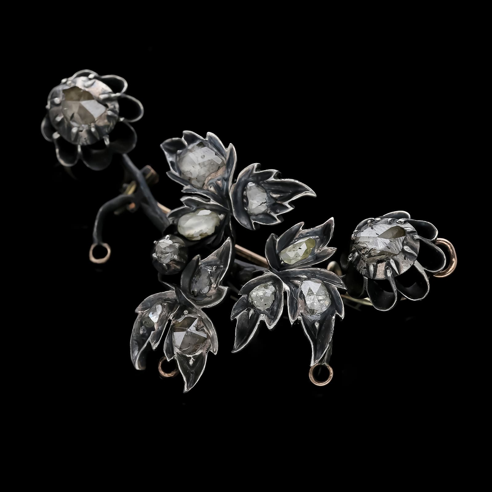 Antike+Silber+Gold+Brosche+mit+Rosenschliff+Diamanten.+Europa,+19.+Jh. - image 3