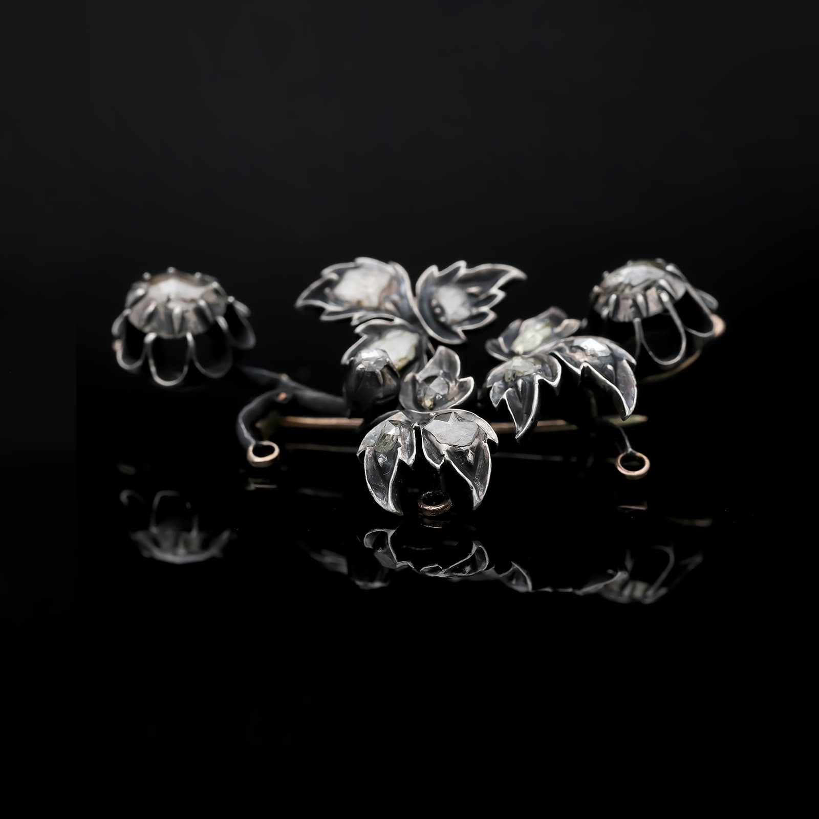 Antike+Silber+Gold+Brosche+mit+Rosenschliff+Diamanten.+Europa,+19.+Jh. - image 4