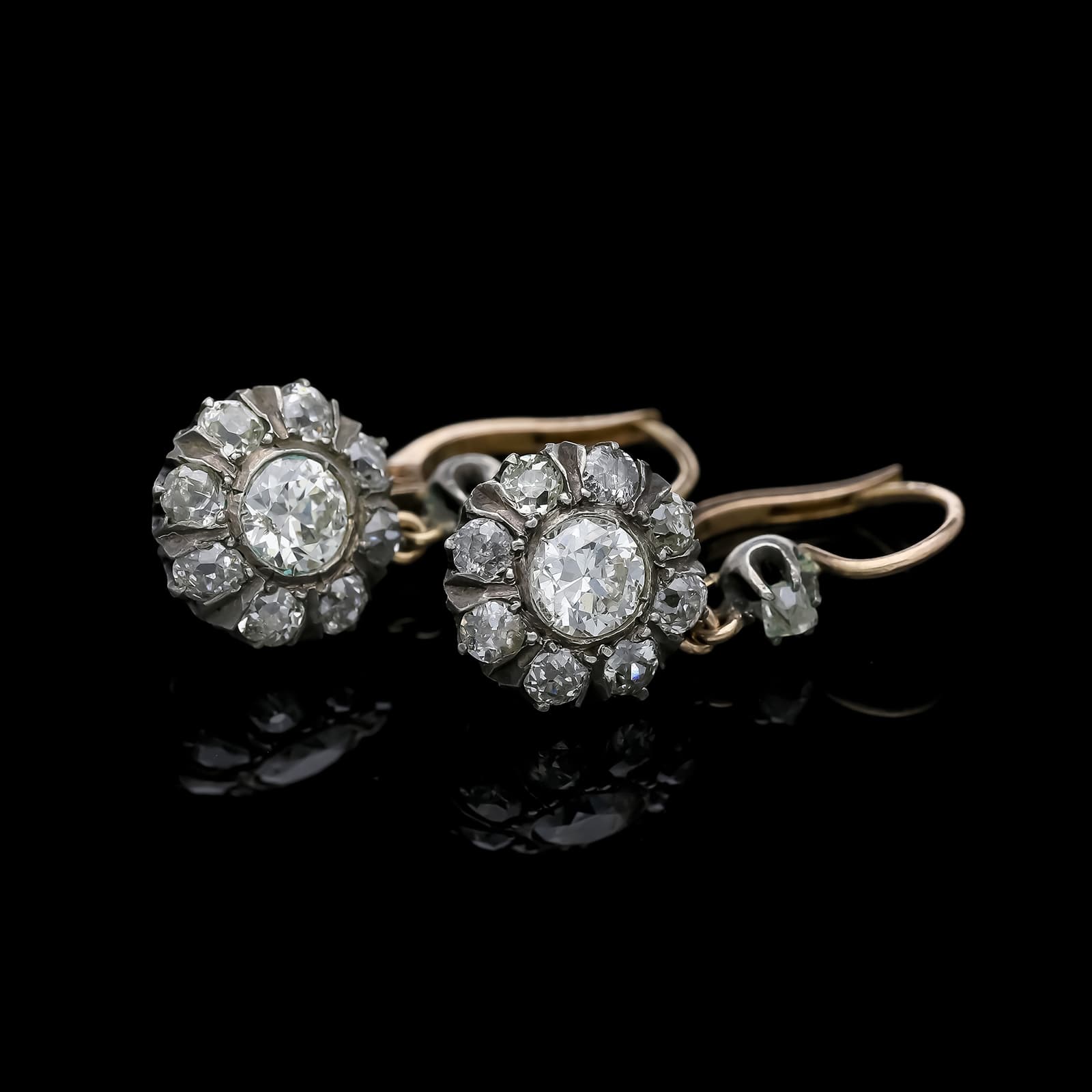 Antike+Ohrringe+Silber+und+750er+Roségold+Altschliff+Diamanten.+Europa,+um+1900. - image 2