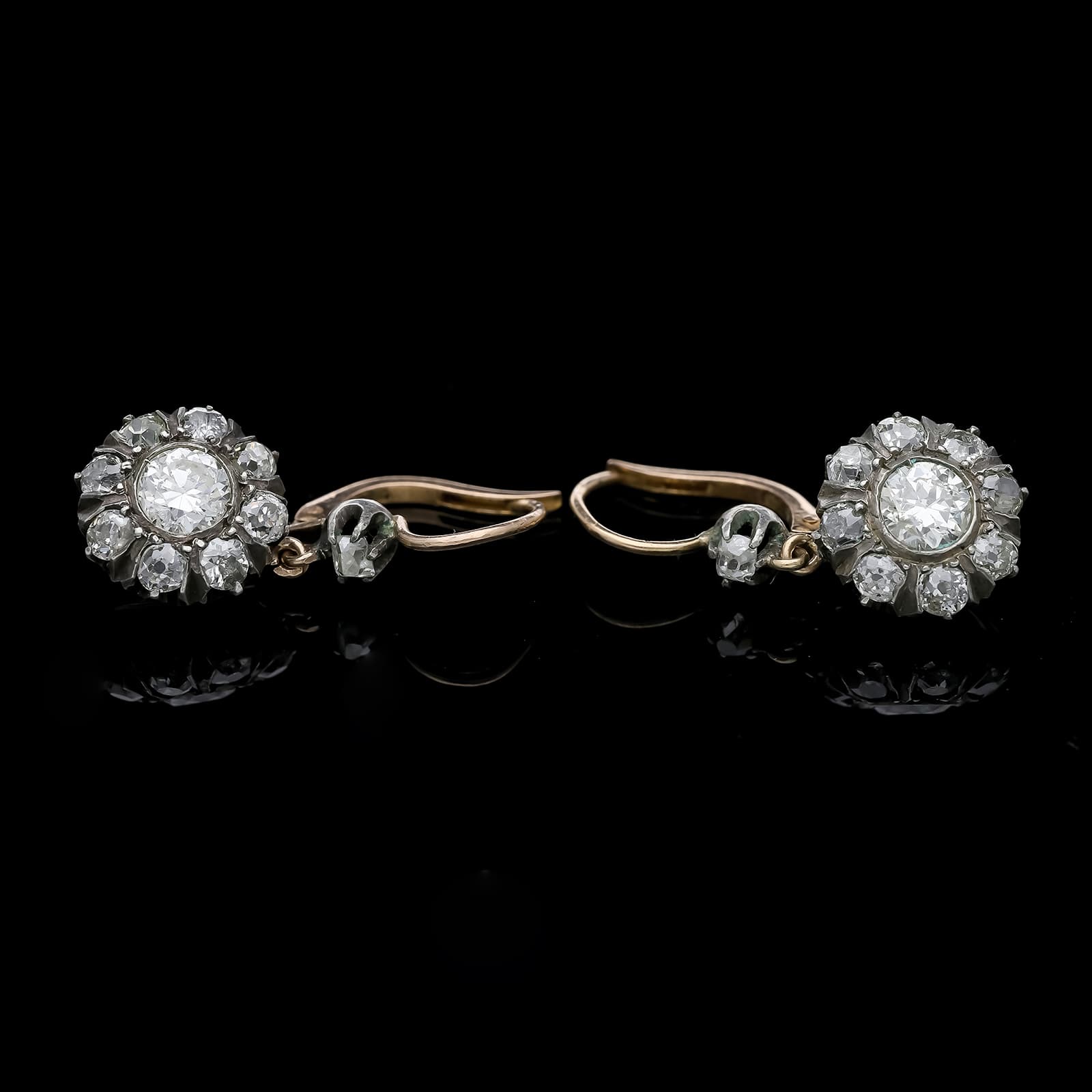 Antike+Ohrringe+Silber+und+750er+Roségold+Altschliff+Diamanten.+Europa,+um+1900. - image 3