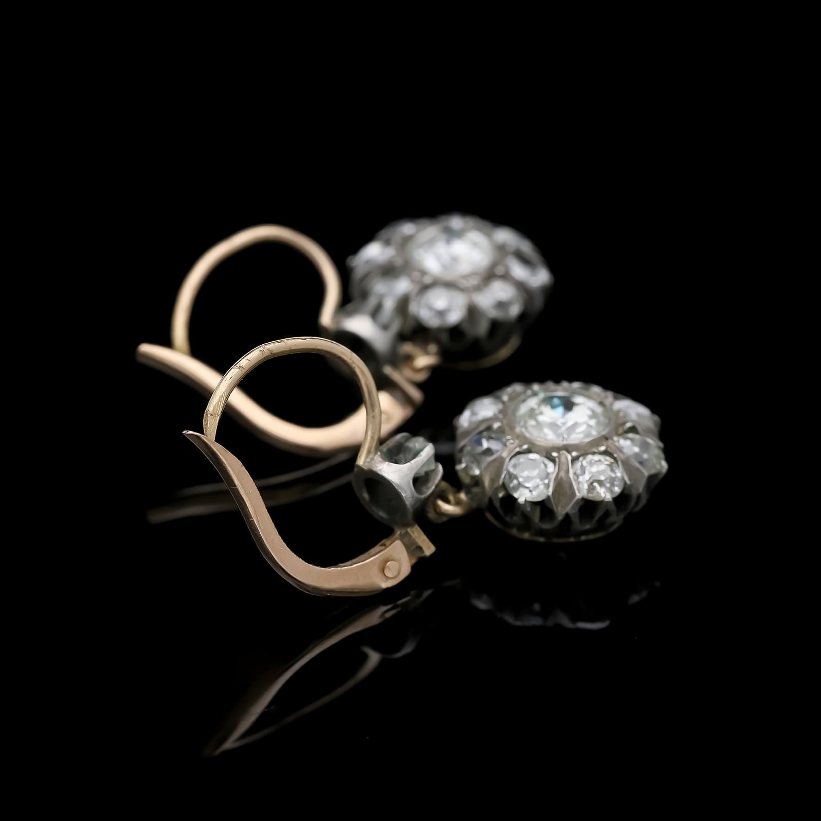 Antike+Ohrringe+Silber+und+750er+Roségold+Altschliff+Diamanten.+Europa,+um+1900. - image 4