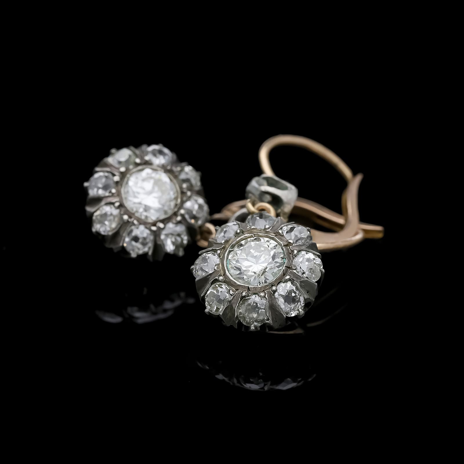 Antike+Ohrringe+Silber+und+750er+Roségold+Altschliff+Diamanten.+Europa,+um+1900. - image 5