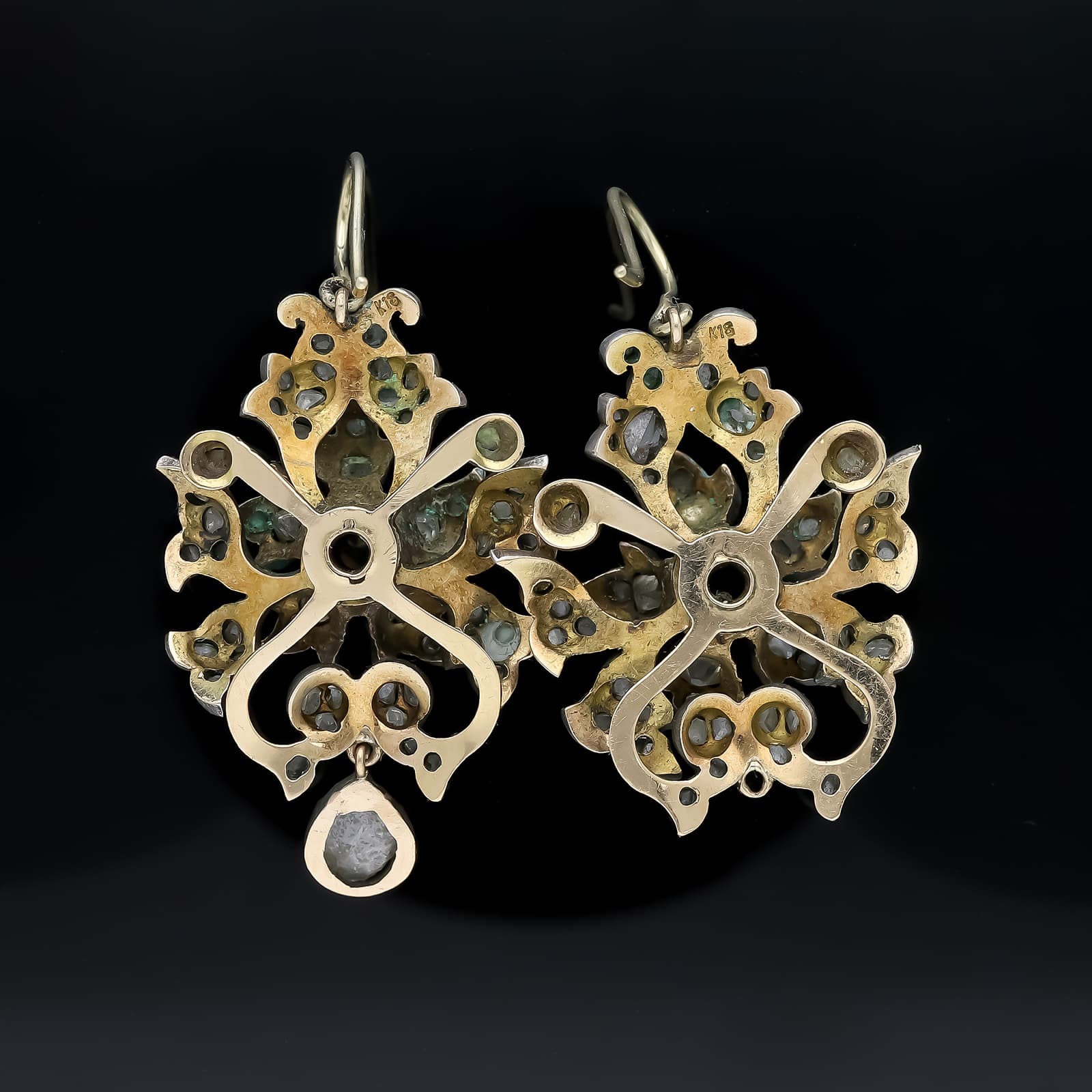 Antike+Silber+Gold+Ohrringe+mit+Rosenschliff+Diamanten.+Europa,+19.+Jh. - image 2