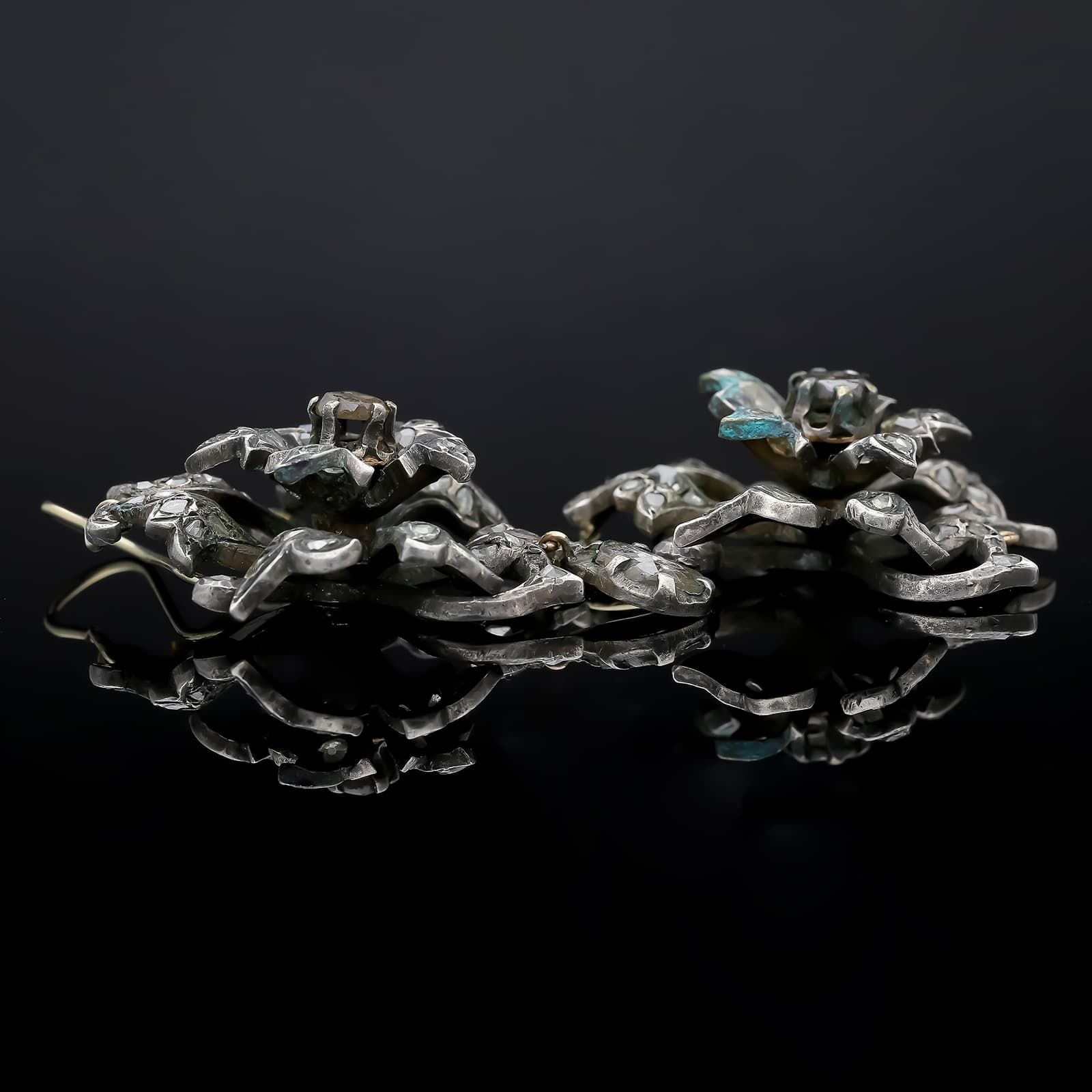 Antike+Silber+Gold+Ohrringe+mit+Rosenschliff+Diamanten.+Europa,+19.+Jh. - image 5