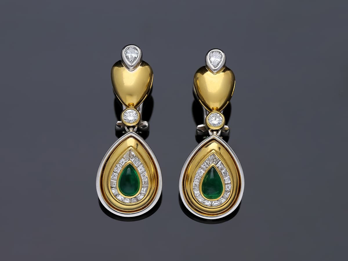 Ohrringe+1,50+ct.+Smaragde,+Diamanten+750+Gelbgold+18+Karat