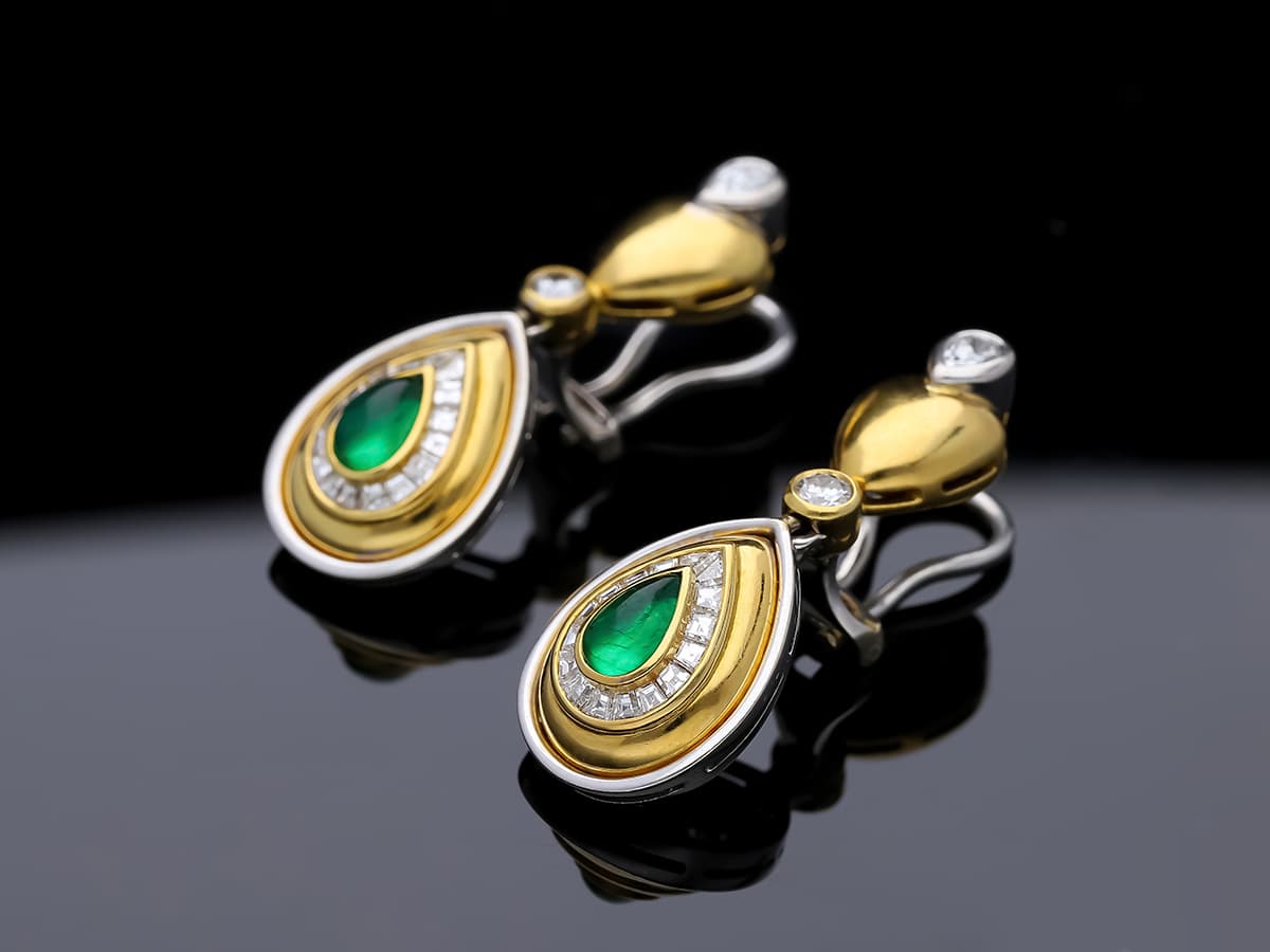Ohrringe+1,50+ct.+Smaragde,+Diamanten+750+Gelbgold+18+Karat - image 2
