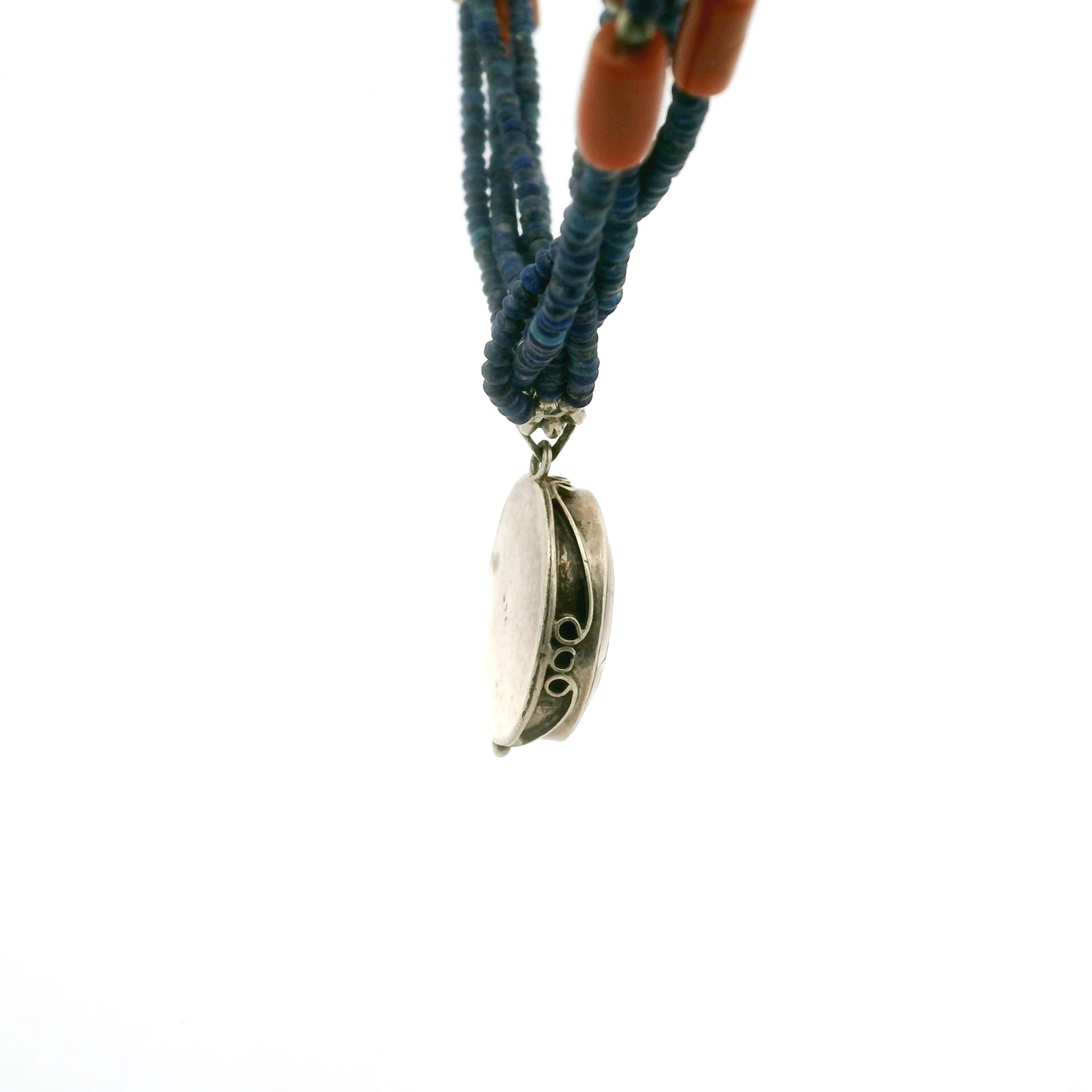 Silber+Halskette+Lapis+Lazuli,+Korallen,+Silberanhänger+Himalaya/Tibet,+ca.+1950–1980 - image 4