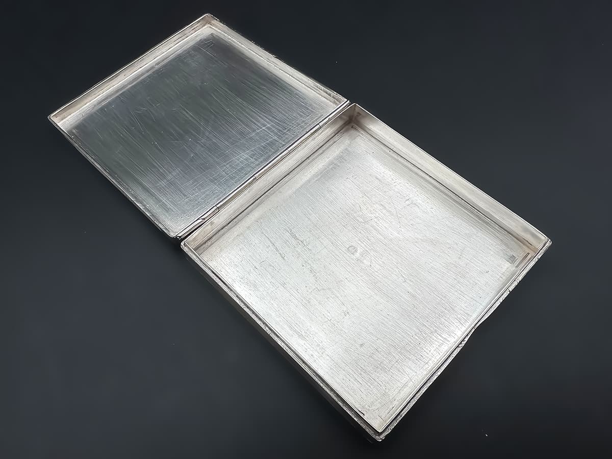 Silber+Deckel+Dose,+signiert+mit+"MR+und+Sterling"+in+Cartier+Leder+Hülle - image 3