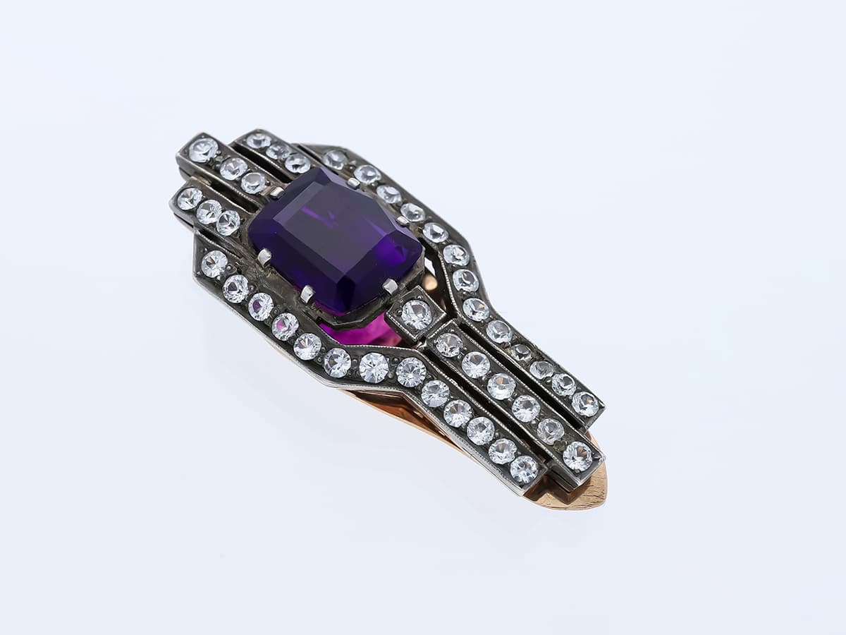 Brosche+6,00+ct.+Amethyst,+Saphir+375+Rose+Gold+9+kt. - image 4