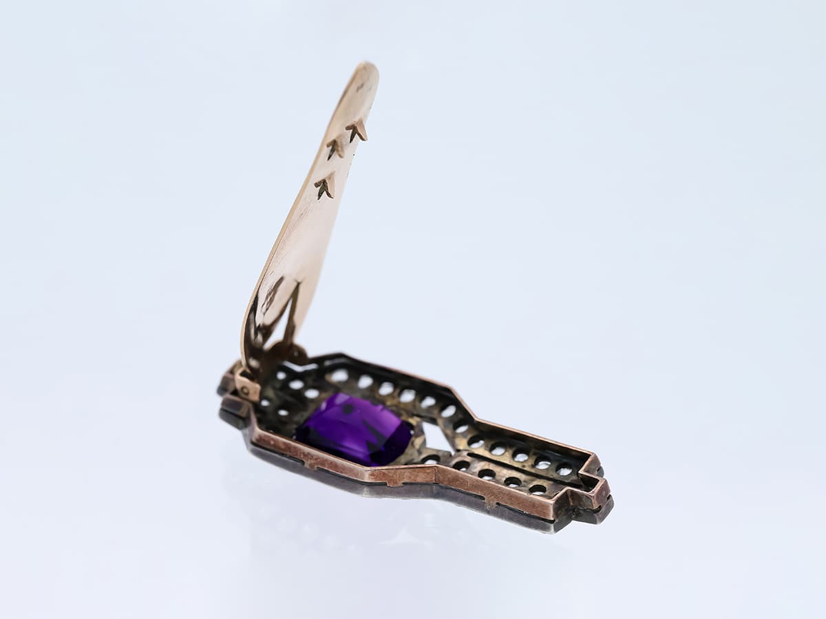 Brosche+6,00+ct.+Amethyst,+Saphir+375+Rose+Gold+9+kt. - image 5