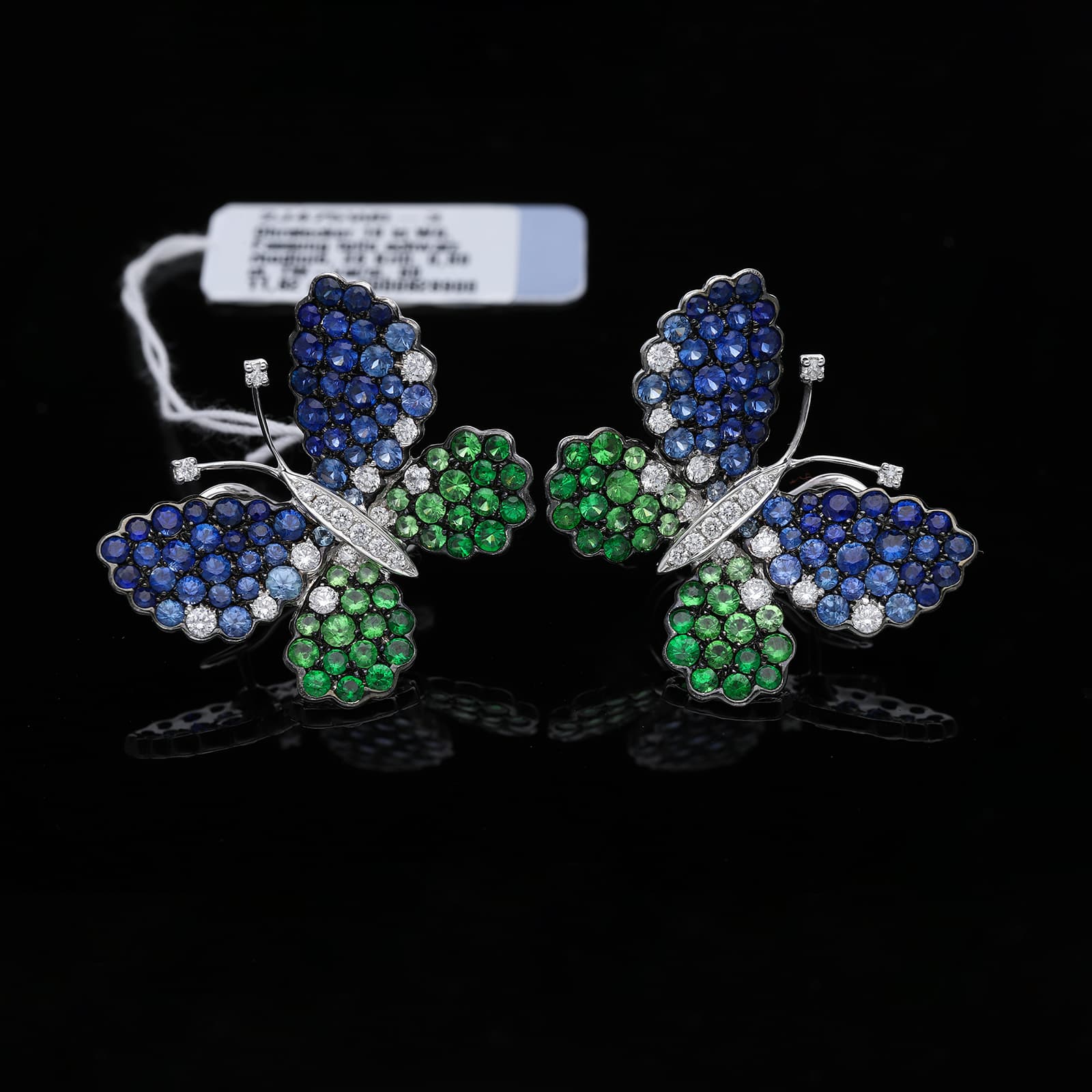 Ohrstecker+7,30+ct.+Saphir,+Tsavorith,+Diamanten+750+Weißgold+18+kt.+Neu