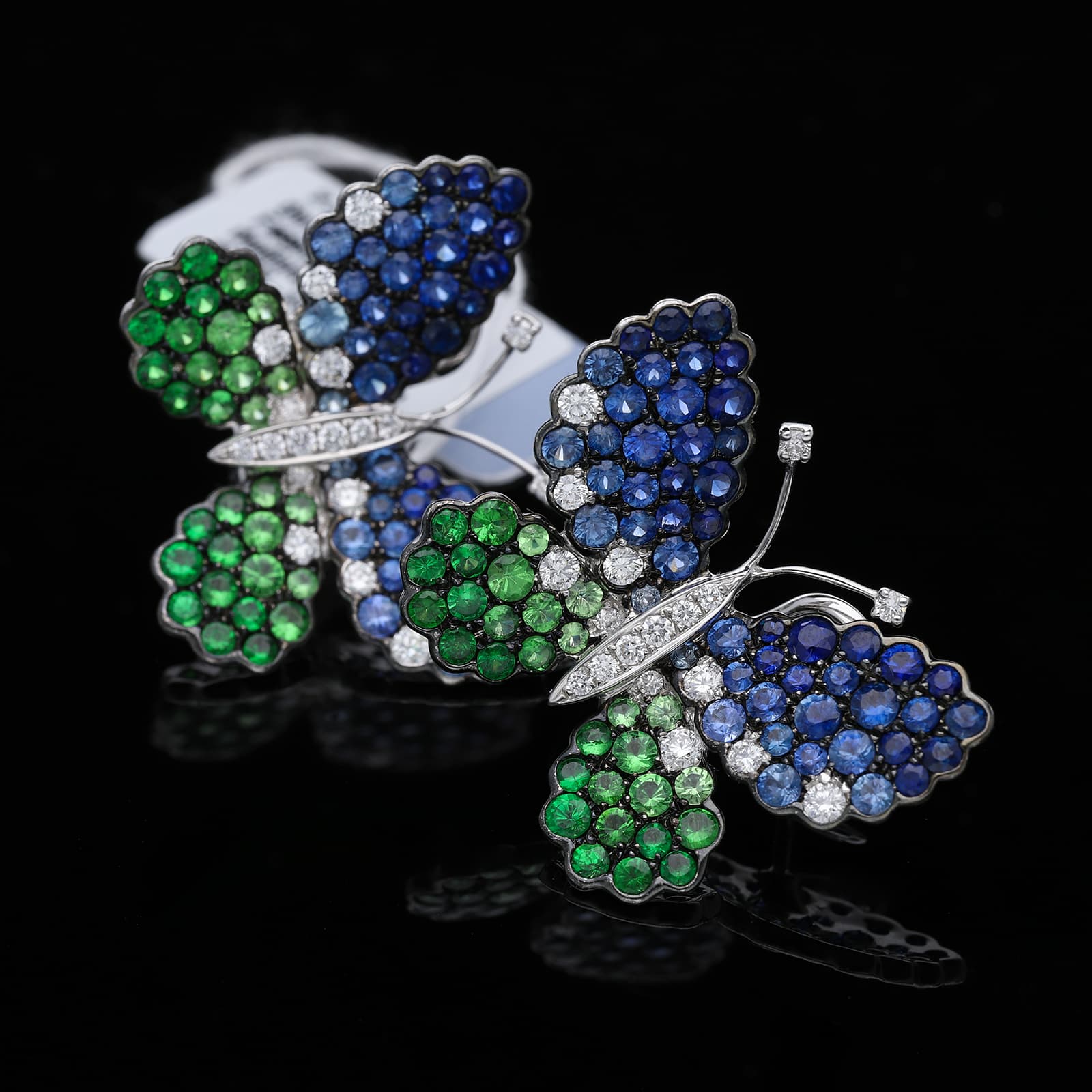 Ohrstecker+7,30+ct.+Saphir,+Tsavorith,+Diamanten+750+Weißgold+18+kt.+Neu - image 2