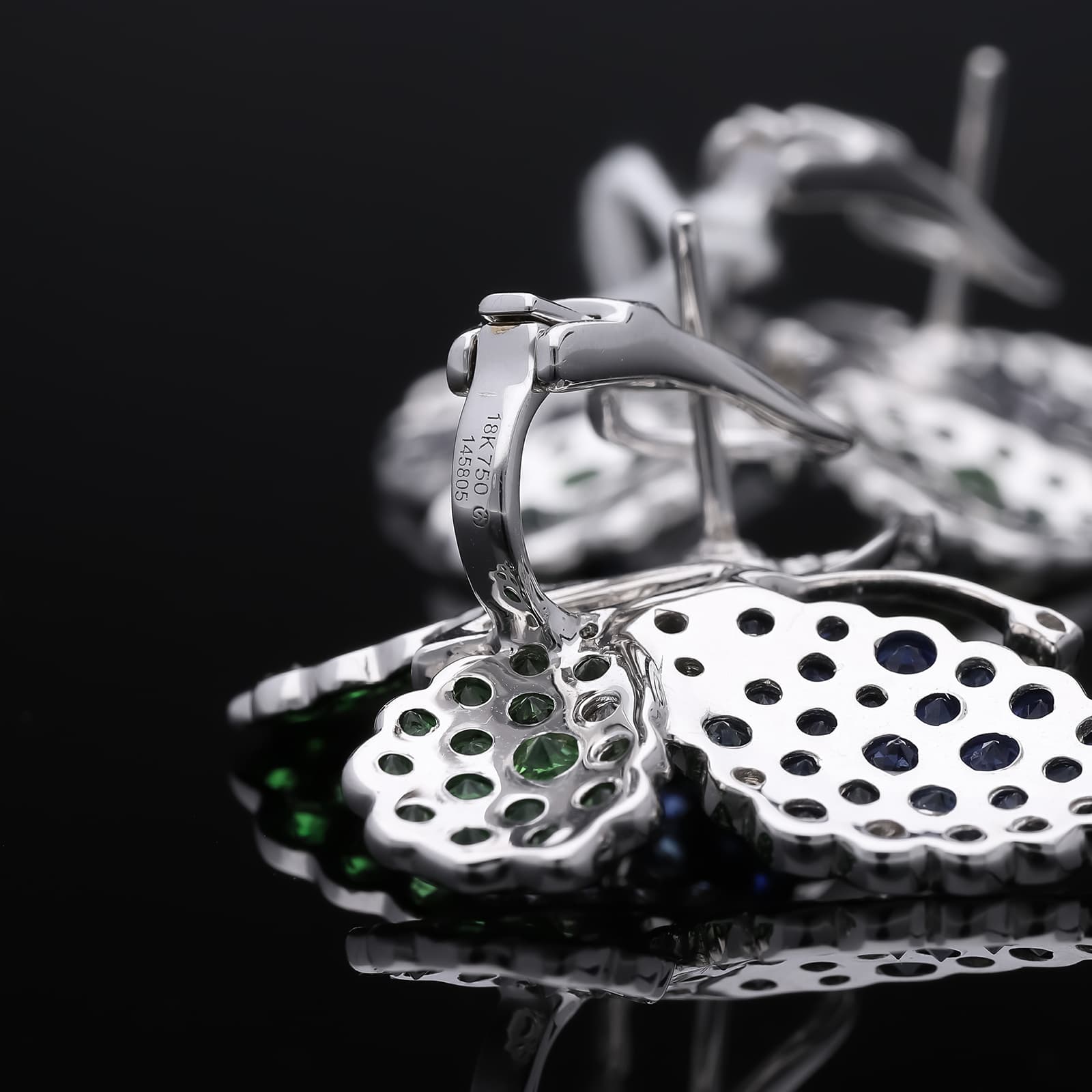Ohrstecker+7,30+ct.+Saphir,+Tsavorith,+Diamanten+750+Weißgold+18+kt.+Neu - image 4