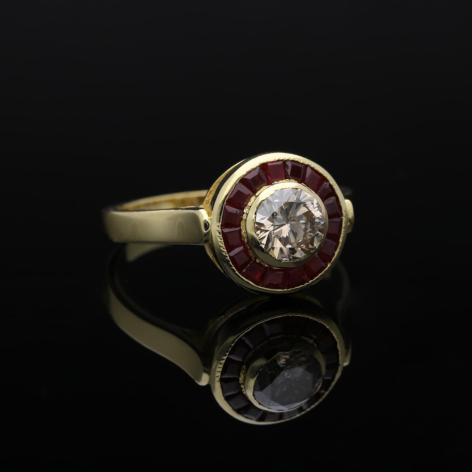 Ring+0,90+ct.+Diamant,+Rubin+750+Gelbgold+18+kt. - image 3